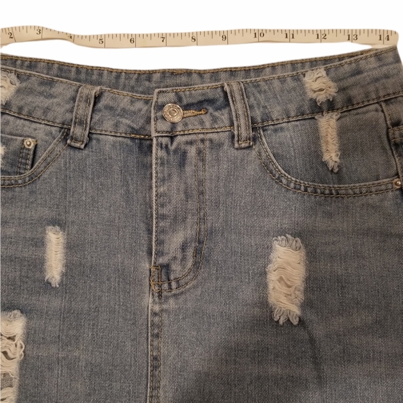 Distressed Ripped Frayed Denim Mini Skirt - Picture 9 of 11
